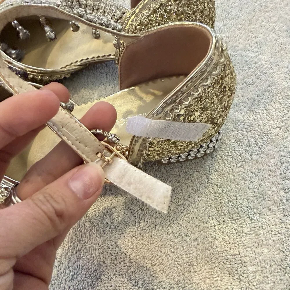 Trish Scully Gold Girls Shoes 4 Heels Butterfly Rhinestone Bling Formal Dance 36